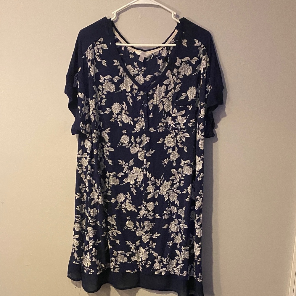 Secret Treasures Navy and White Floral Pajama Dress